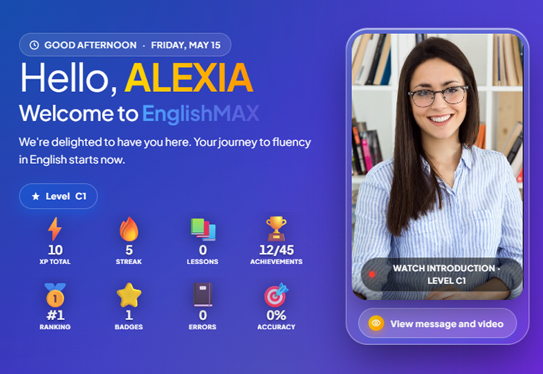 Dashboard de EnglishMAX Online